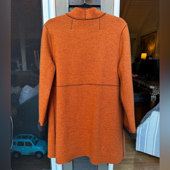 Eileen Fisher Women’s Orange Merino Wool Open Front Long Cardigan Size Medium - Picture 6 of 7